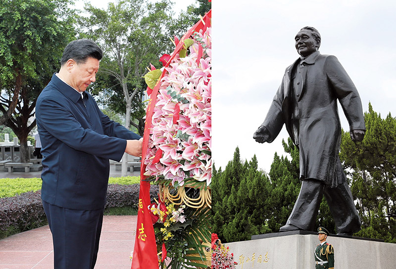 2020年10月14日，習(xí)近平總書記向深圳蓮花山公園鄧小平同志銅像敬獻花籃。